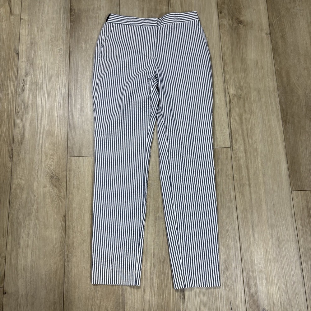 ZARA Navy & White Striped Tapered Pants Size S Seersucker Career Casual Nautical